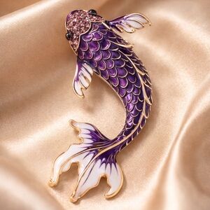 Purple Fish Gold Luck Crystal Brooch